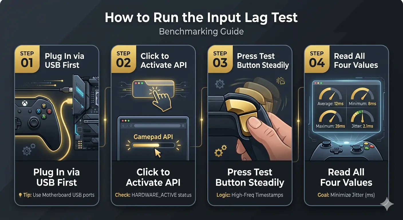Full infographic guide on how to test controller input lag and polling rate online.
